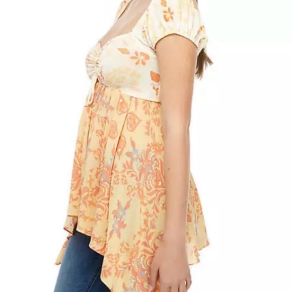 Free People La Bamba Babydoll floral two tone Ivory patchwork combo Small - Picture 3 of 6